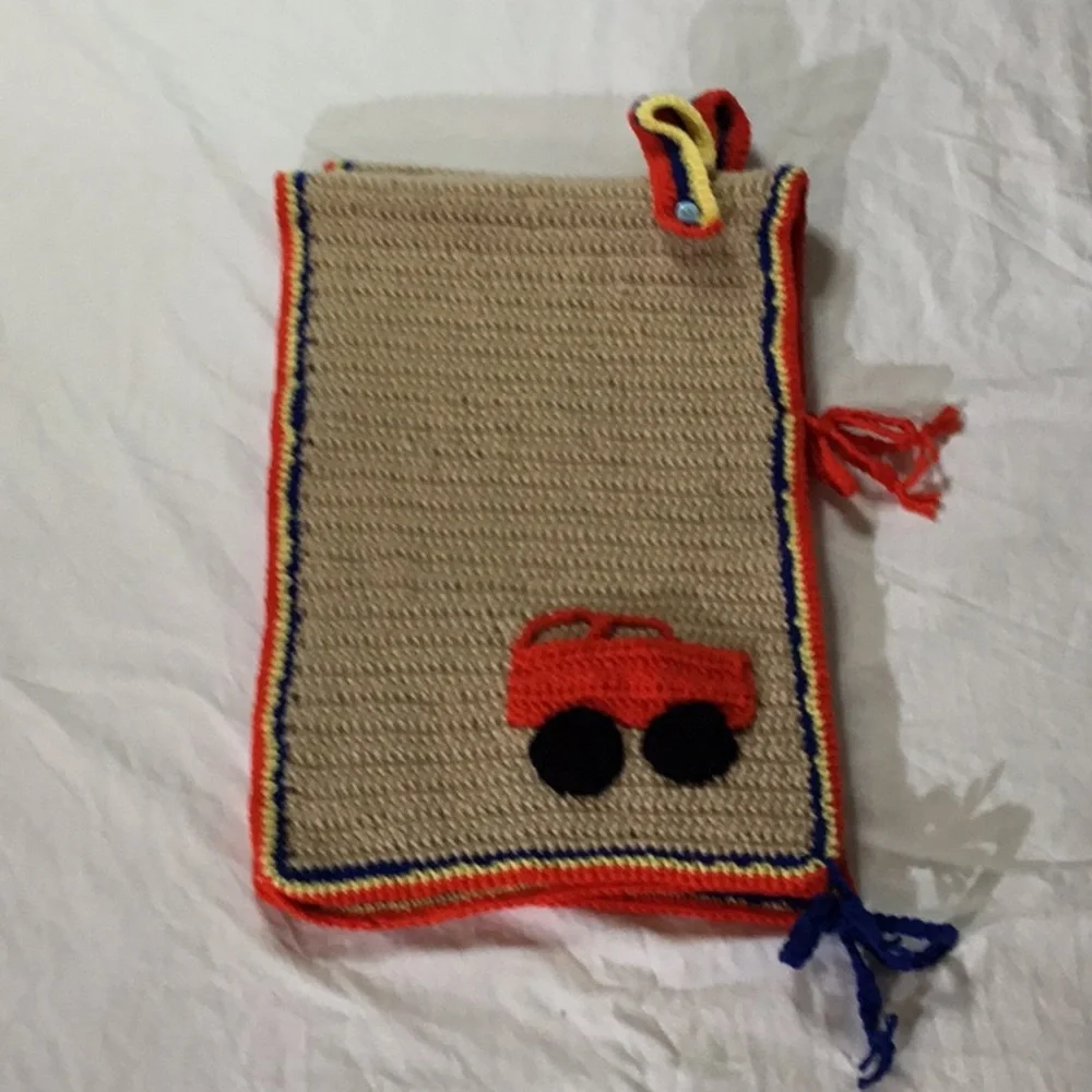 Handmade Kids Crochet Car Vest - Red and Blue